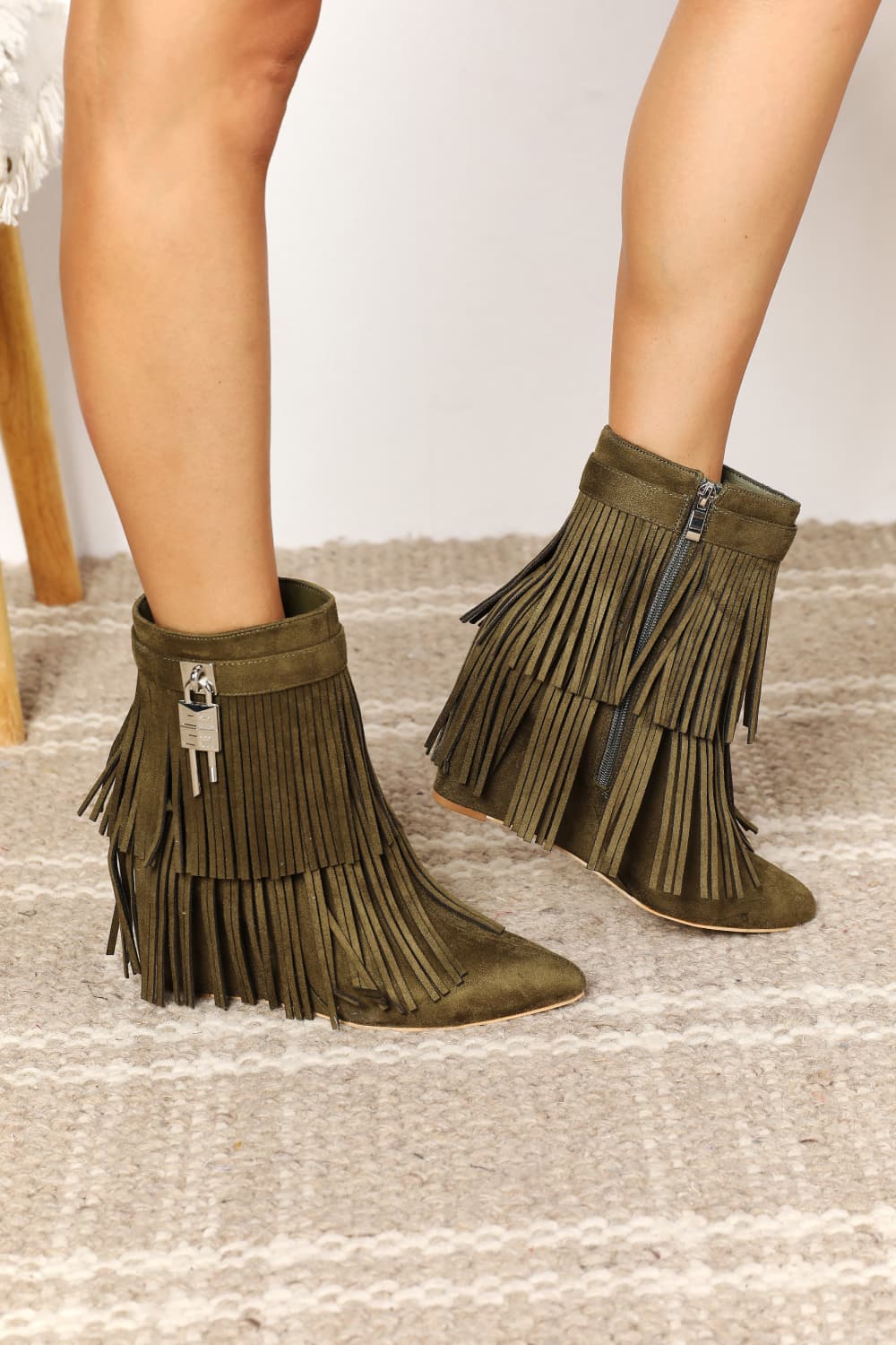 Legend Women's Tassel Wedge Heel Ankle Booties 6f87379457fb453b83b5577d3efe91c1-Max