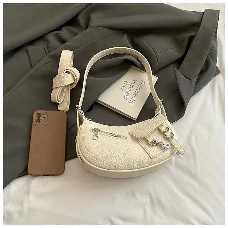 Textured Leather Shoulder Bag Ivory onesize 6f8a9a669a0b463bbc877b859d1627db-Max-Origin