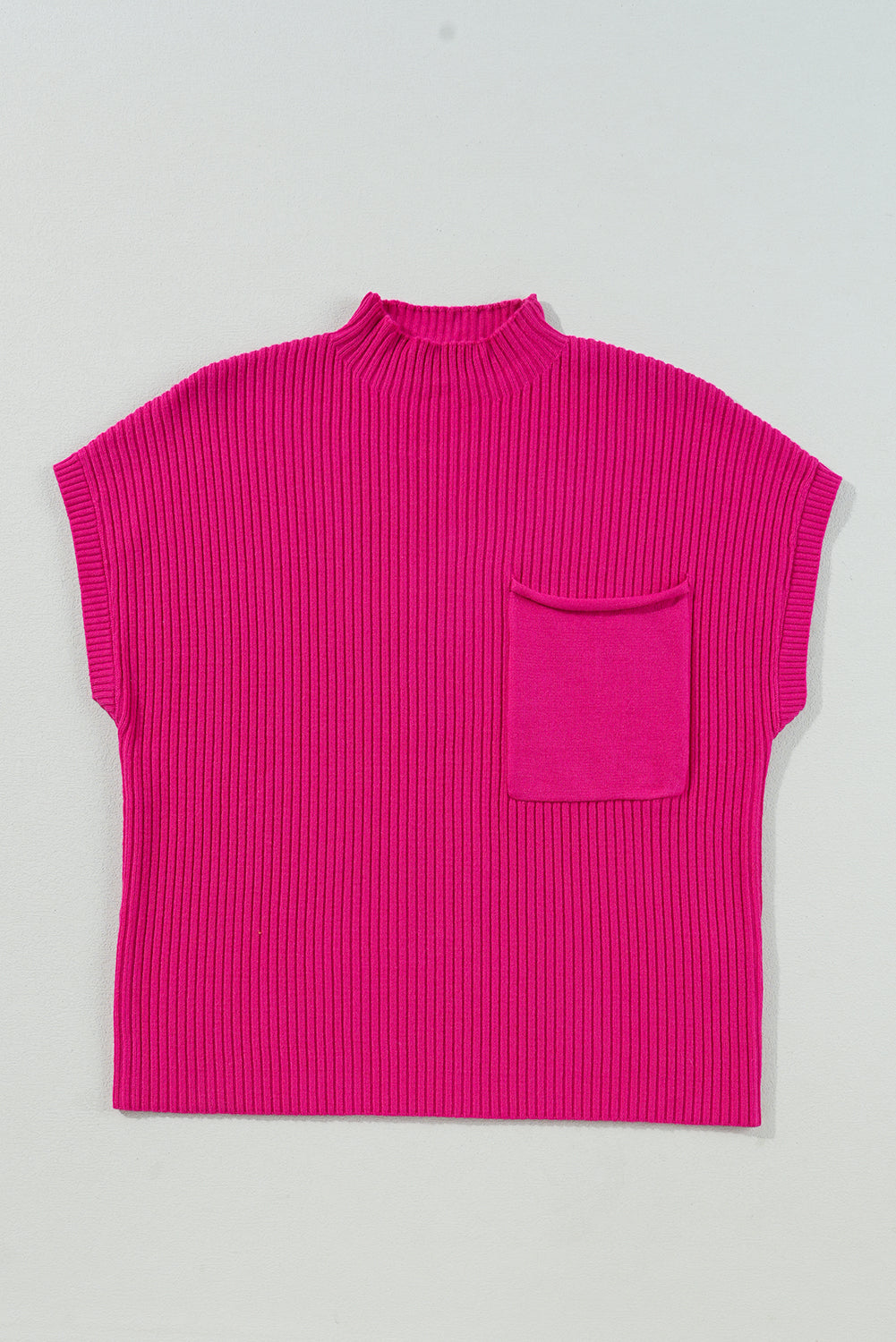 Green Patch Pocket Ribbed Knit Short Sleeve Sweater 6f8e7ada2f17164c