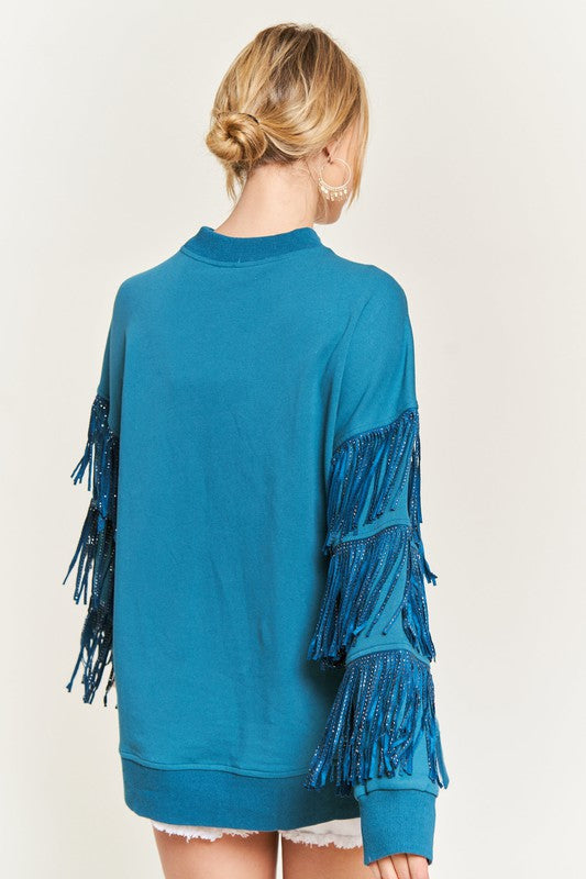 Silver studded fringe sleeve top jjt5009 6f91157e-4ef2-4d6a-bca9-73599a46df2c