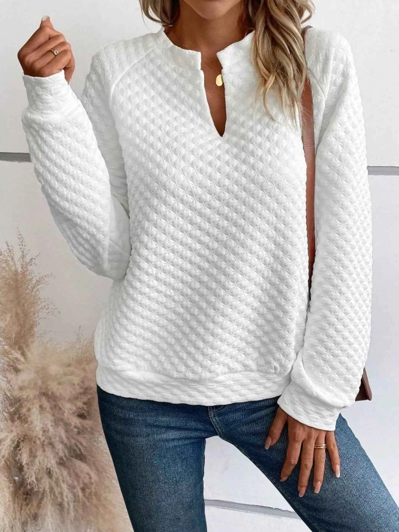 Textured Long Sleeve Notched Sweatshirt 6f9a60c62bb64b06a707e63cdca5da52-Max-Origin