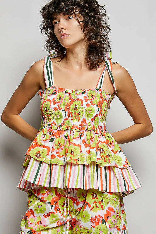 Floral Smocked Ruffled Cami with Tie Shoulder Straps 6f9f5901-119a-42eb-bd00-1e027b3af214-Max-Origin