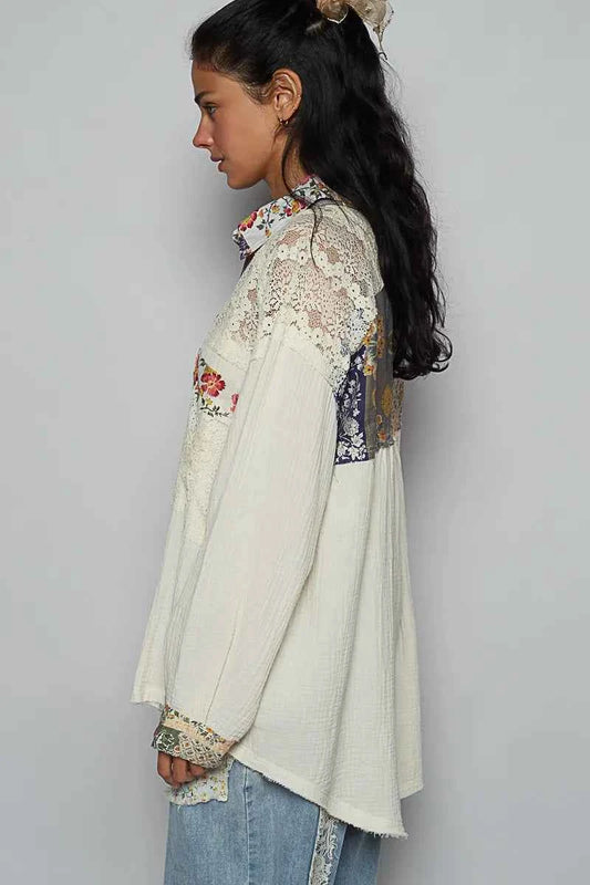 Lace Patchwork Floral Trim Long Sleeve Shirt 6fa0ab73-5a5e-427c-9045-54cdf36359c3-Max-Origin