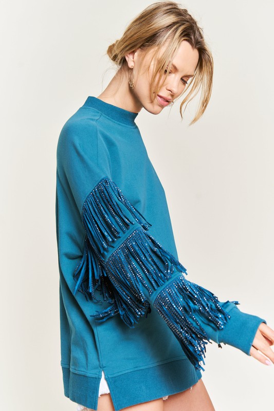 Silver studded fringe sleeve top jjt5009 6fa3dfda-efe4-4944-9d12-9131f4e5d34d