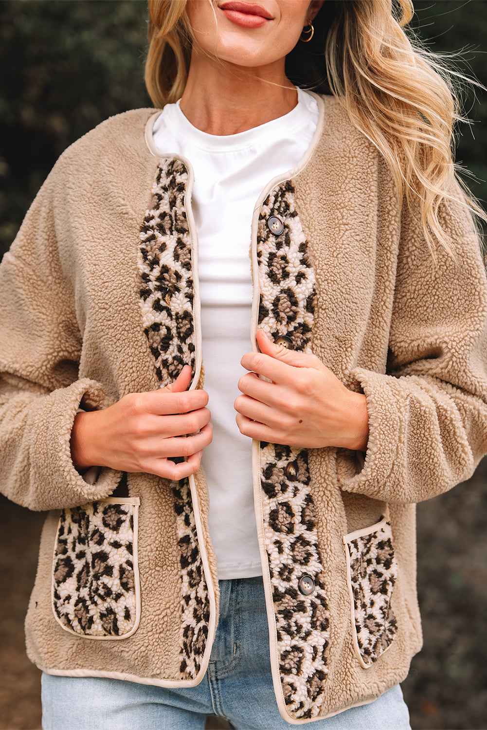 Casual Leopard Print Accent Plush Jacket with Pockets 6fa3e0b1ea9396d8