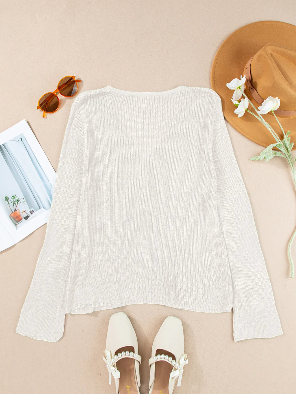 Lightweight V Neck Button Front Bell Sleeve Cardigan 6fa6003e42674404b4d941cf47f5040d-Max-Origin