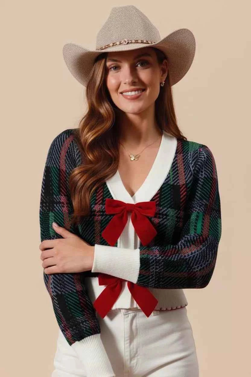 SO ME Velvet Bow Ribbon Embellished Christmas Cardigan 6fa9290c-a270-408d-9bed-d7d4bb914807-Max-Origin