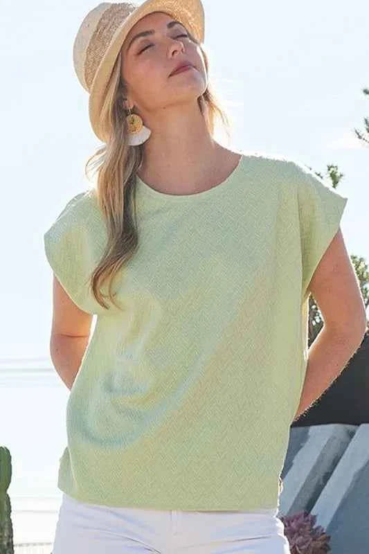 Lime 'N' Chili Textured Solid Muscle Sleeve Top 6fad1bc6754449f399affe9a0eaff11e-Max-Origin