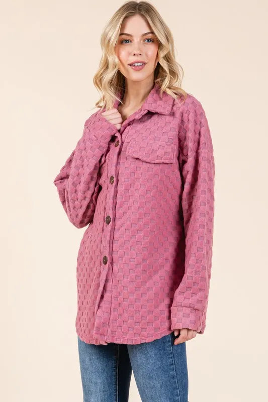 BOMBOM Checkered Button Down Dropped Shoulder Shacket 6fb2399a-5ebb-4d02-867a-5453e78a4d04-Max