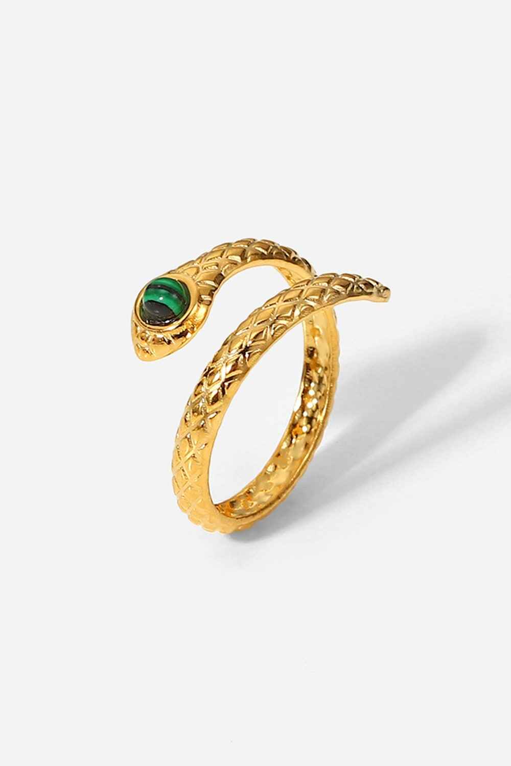 Snake Charmer Malachite Snake-Shaped Bypass Ring Gold One Size 6fb3fdcdb59d4fdab4c376145b8c8532-Max