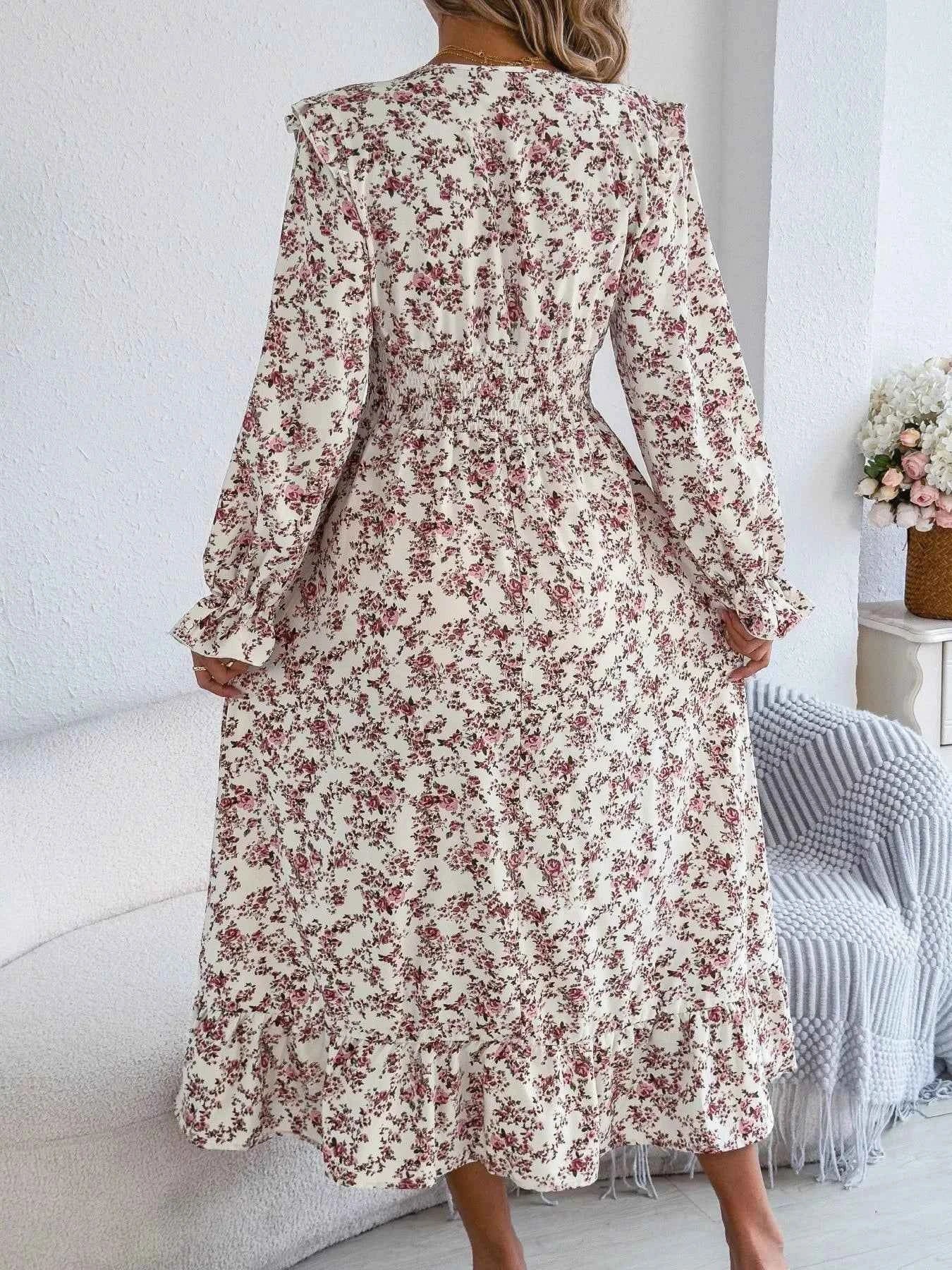 Ruffled Floral V-Neck Flounce Sleeve Dress 6fb44717-e1e2-42cb-88bc-d0c51812543c-Max-Origin