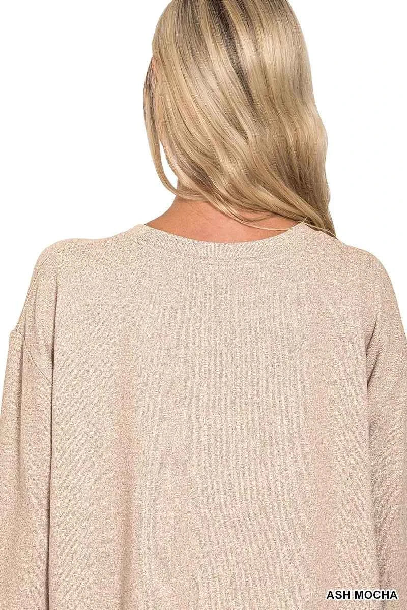 Zenana Soft Melange Long Sleeve Tee and Shorts Set 6fc1421210d54b86ac32e26a47b83677-Max-Origin