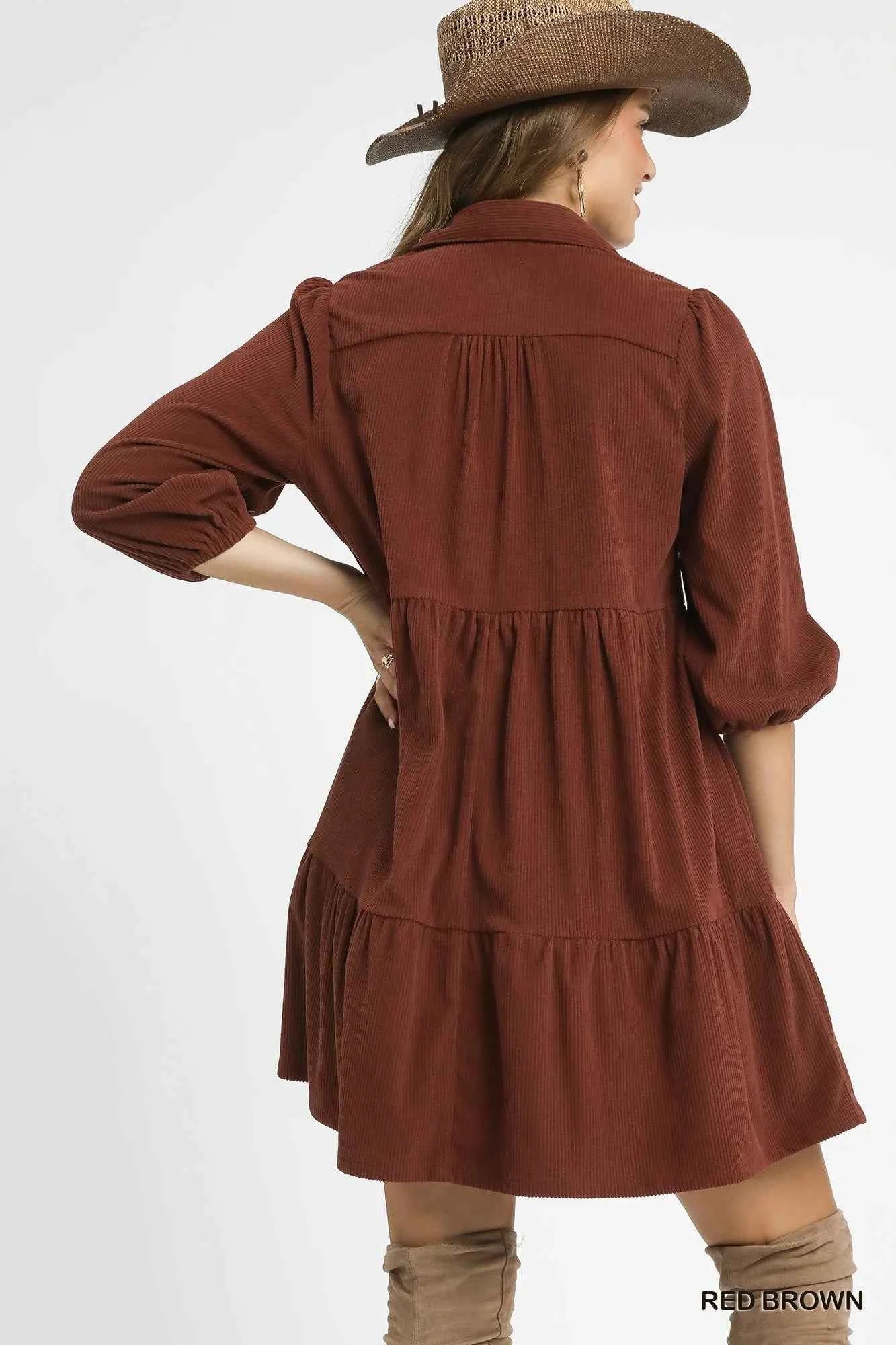 Umgee Tiered Corduroy Mini Dress with Balloon Sleeves 6fc1c2db-f73e-4343-b78d-c013873b07e8-Max-Origin