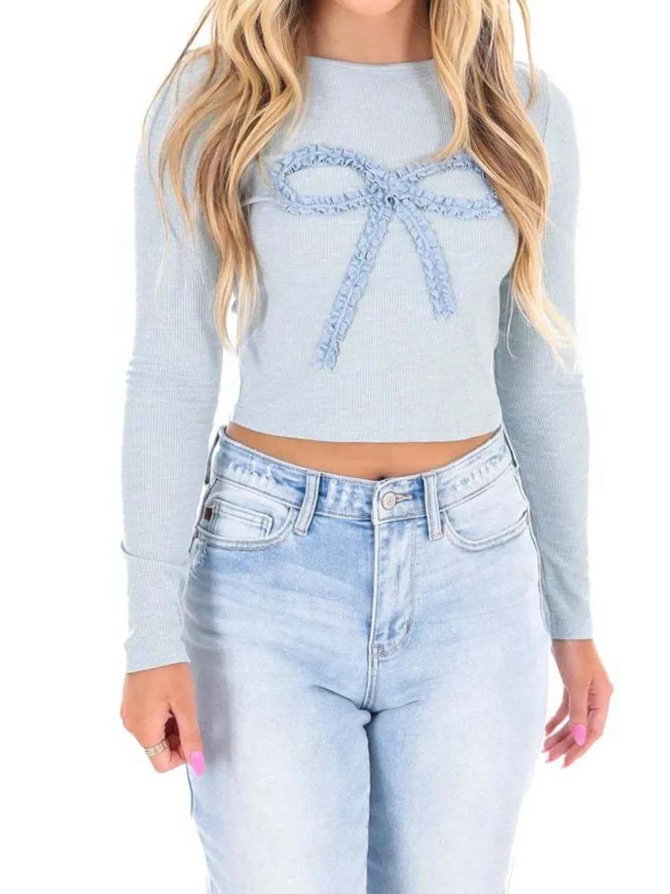 Bow Long Sleeve Fitted T-Shirt 6fca3e20-ecbe-4399-8483-0c34cadd1ffd-Max-Origin