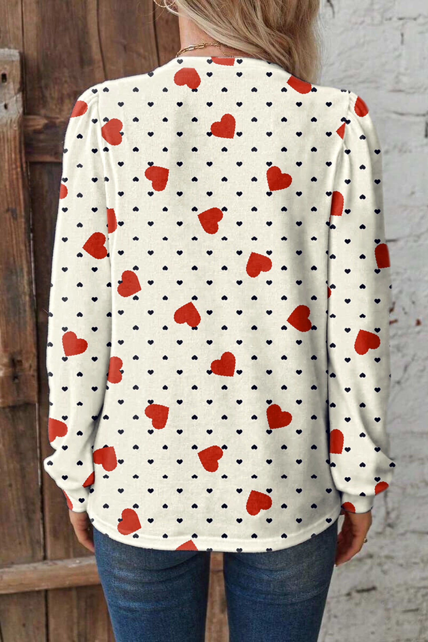 Beige Flower Heart Festive Valentine Blouse 6fd0ae0cb5b8d37c