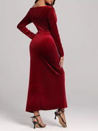 Ruched Velvet Long Sleeve Slit Dress 6fdd870b-627a-42d3-9d2e-2c3fed05acca-Max-Origin
