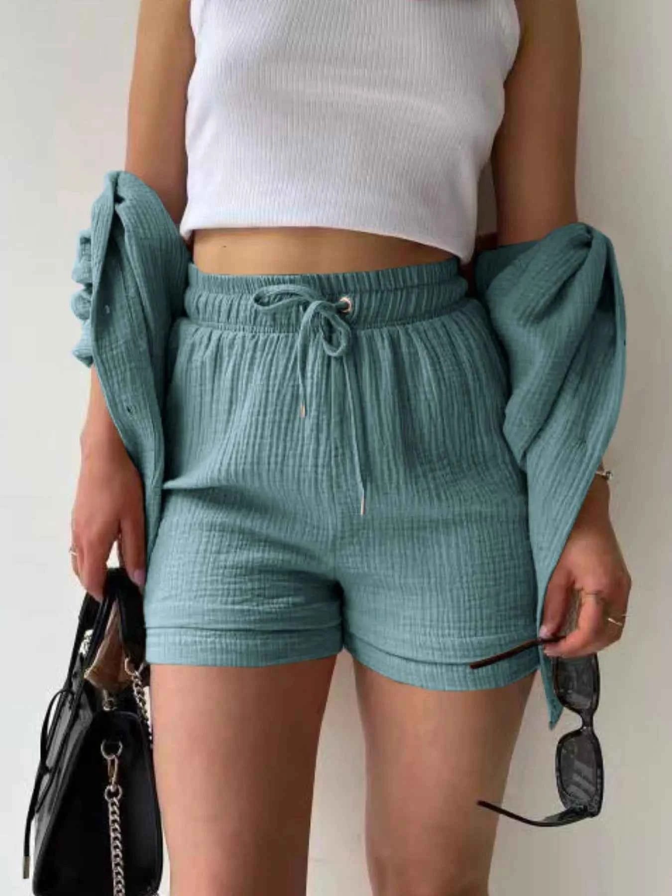 Textured Button Up Shirt and Shorts Set 6fdf7f9b-99cb-485c-b91b-fd1df816ef88-Max-Origin
