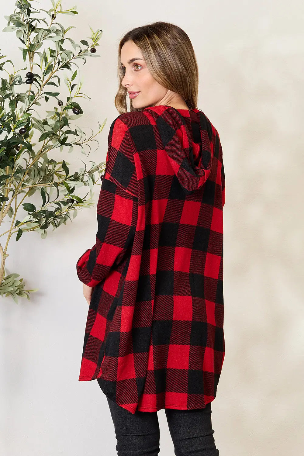 Heimish Full Size Plaid Button Front Hooded Shirt 6fe709fbe67d471fa6ab3f2c4f40e516-Max