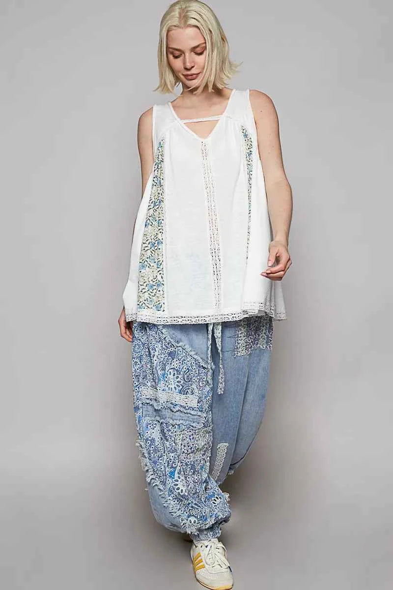 POL V Neck Sleeveless Tank Top with Lace Detail 6fe8cd10-efb3-49e5-8dbe-57672790b7e9-Max-Origin
