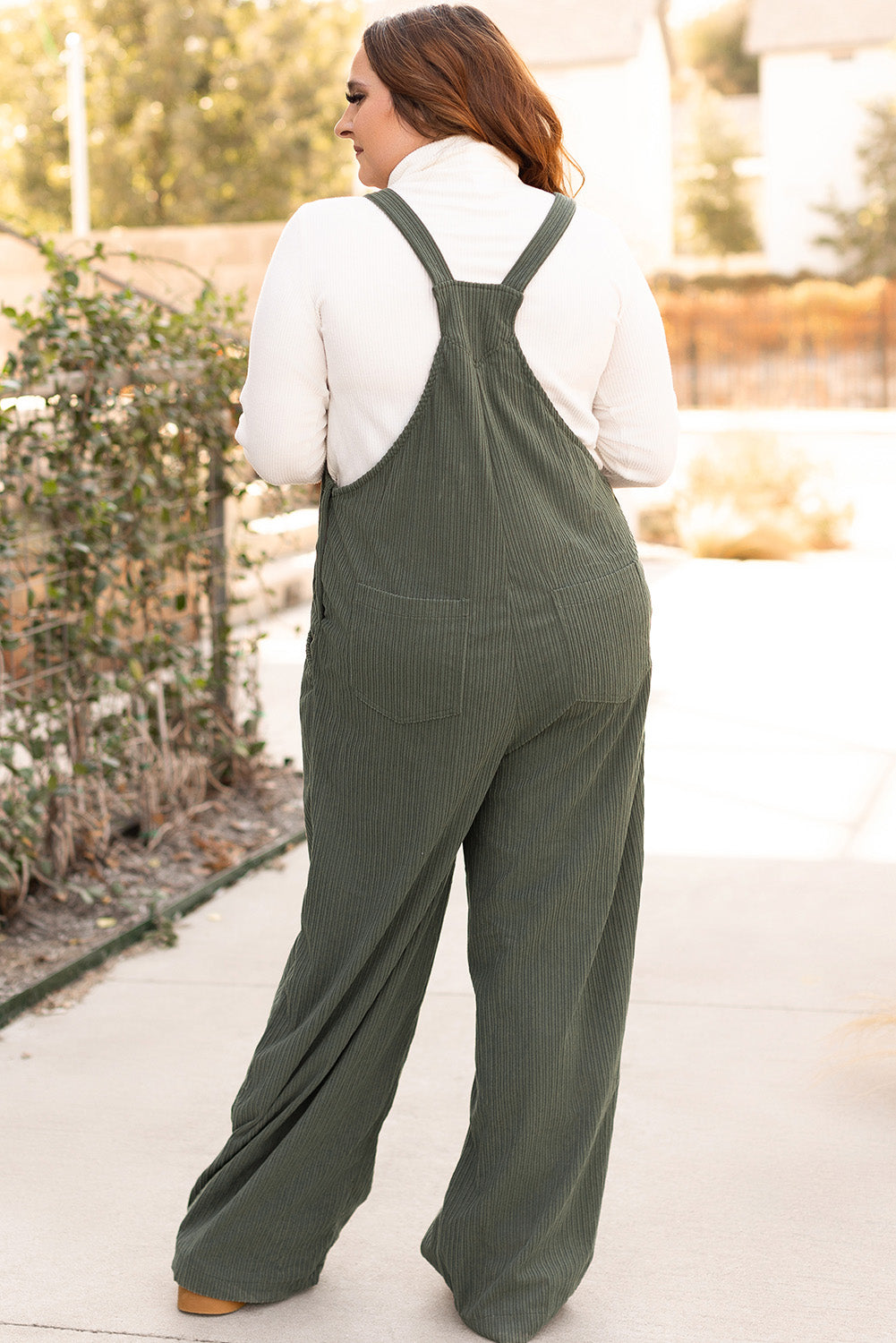 Jungle Green Plus Size Side Pockets Corduroy Overall 6fe9590aa4ac30cc