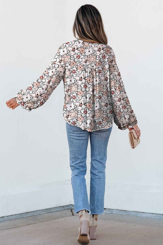 Khaki Bold Floral Print Frilled Puff Sleeve Button Down Shirt 6fef69ad7a174b13