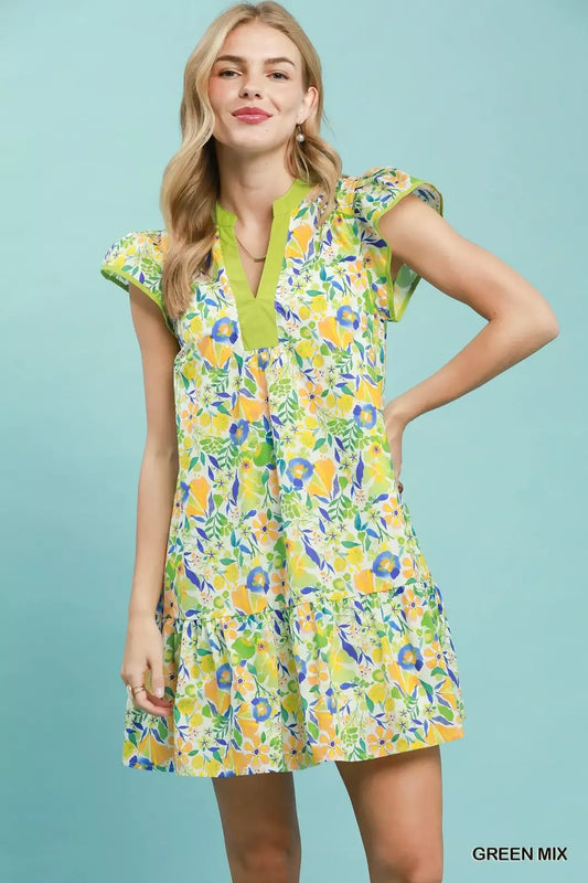 Floral Flutter Sleeve Tiered Mini Dress GREEN MIX 6ff09409-0946-470c-9f2b-64125e3ff562-Max-Origin