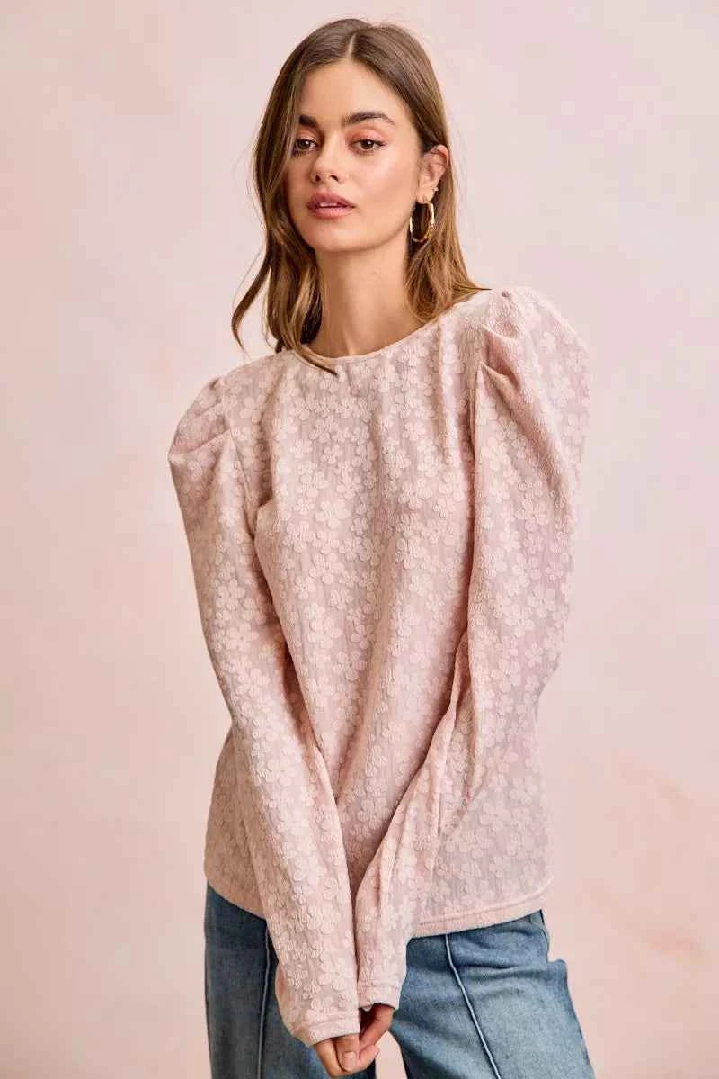 BiBi Textured Flower Knit Puff Shoulder Top 6ff6ccf31bac493d826b80fd8de2fd77-Max-Origin