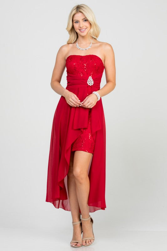Women’s Strapless Chiffon High-Low Dress – Lace Bodice Open Back Cocktail Dress 6ff93215-2548-448c-826a-c107a46a2a15