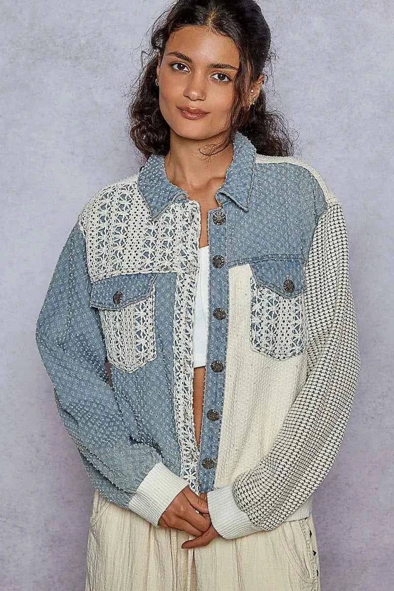 POL Lace Details Button Up Jacket with Chest Pockets Cerulean 6fff5983-cf42-4ae9-8590-e3f95991b816-Max-Origin