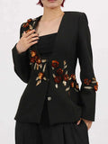 Embroidered Long Sleeve Blazer Black 700602d3-1701-4b08-8787-ba6bc848d764-Max-Origin