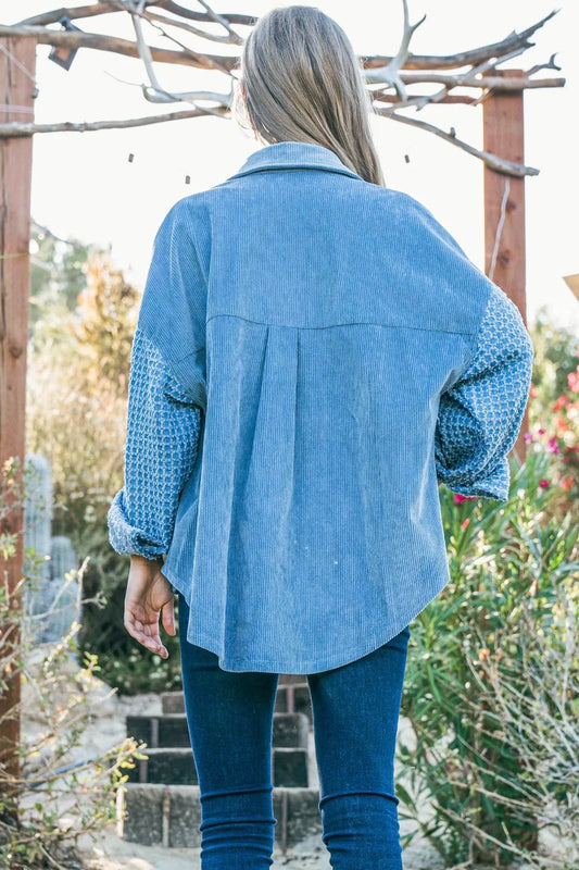 Button Down Corduroy Contrast Texture Long Sleeve Shacket 7008c76b-f31f-45f5-9643-a9407a4e1354-Max