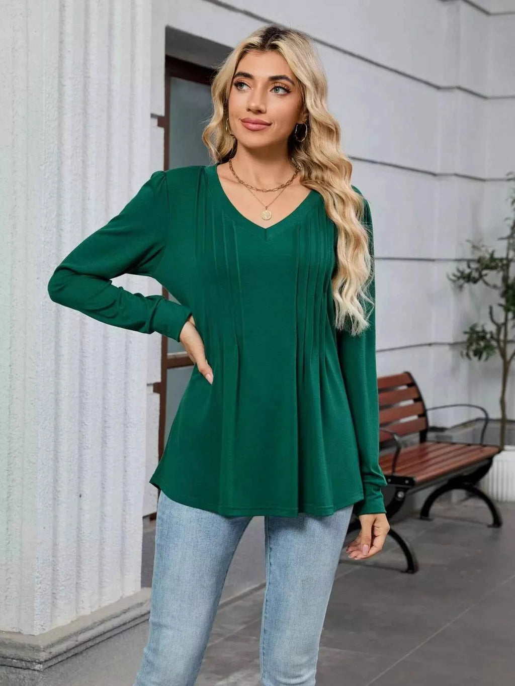 V-Neck Long Sleeve Relaxed Fit T-Shirt