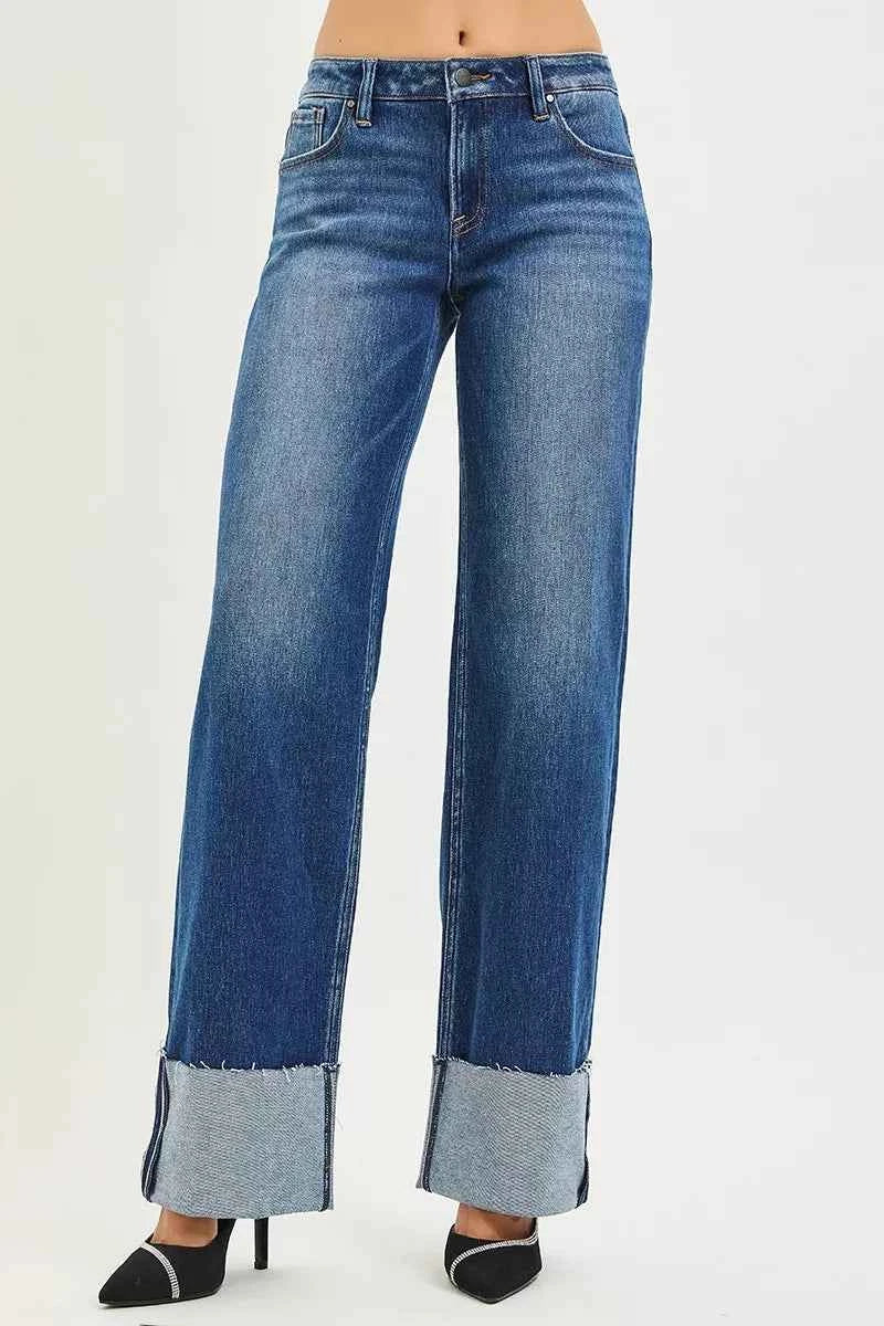 RISEN Mid Rise Wide Straight Jeans With Wide Cuff 700fbaa9abde4e74afb9def2587109f1-Max-Origin