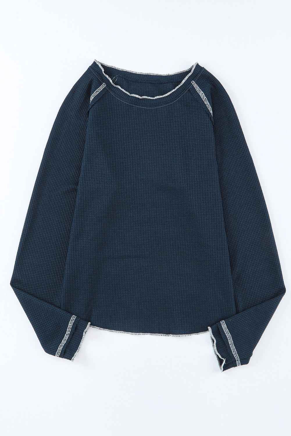 Red Exposed Seam Textured Pullover Long Sleeve Top 701ca4953466f558