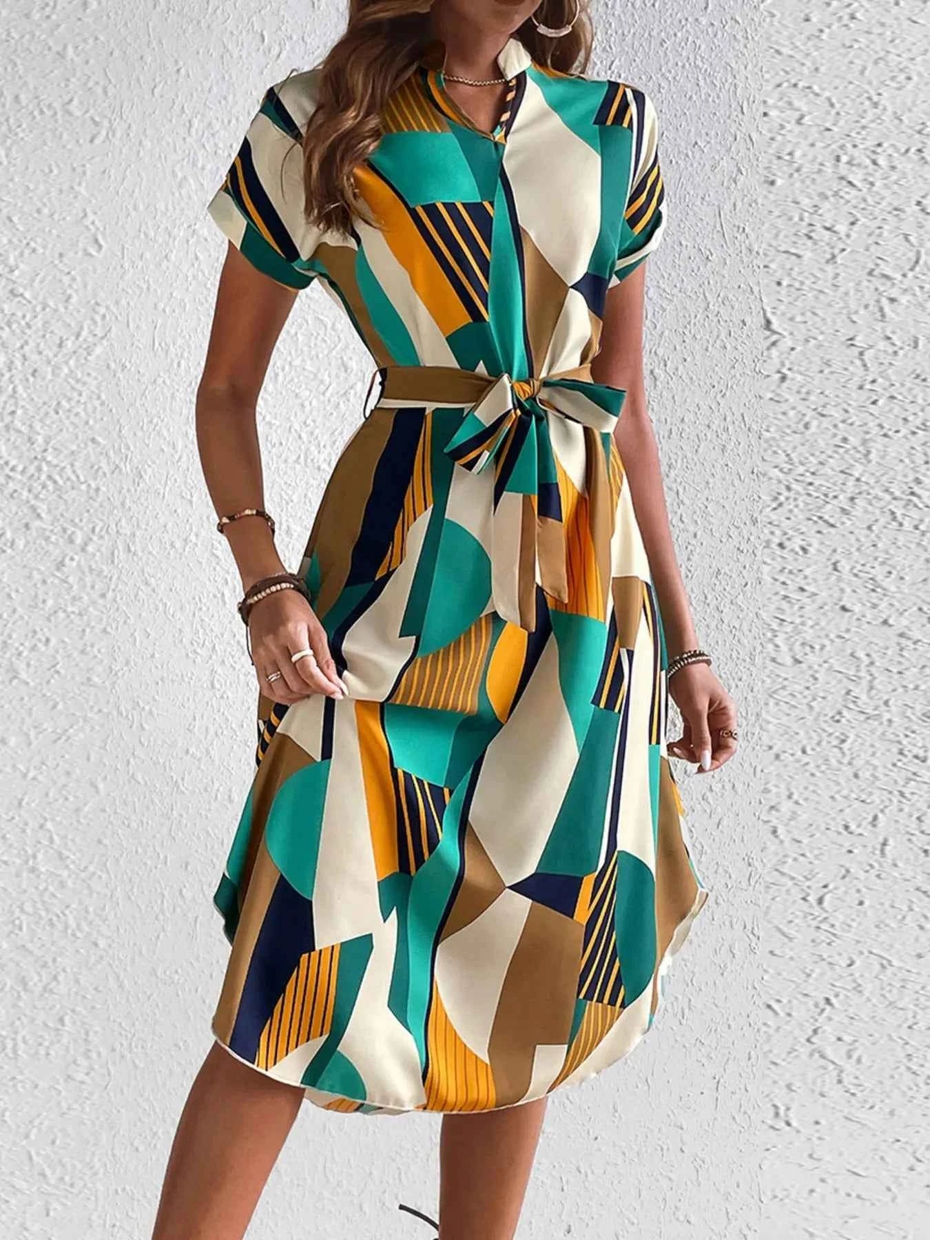 Tie Waist Short Sleeve Dress Turquoise 701dc97c-70e0-4a92-950f-33e3225bce35-Max-Origin