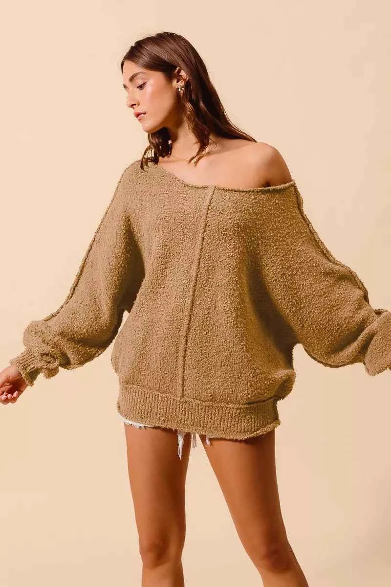 SO ME Loose Fit Exposed Seam Slouchy Boucle Sweater 701ed1b55aeb47fabd158804a7d8d7b7-Max-Origin