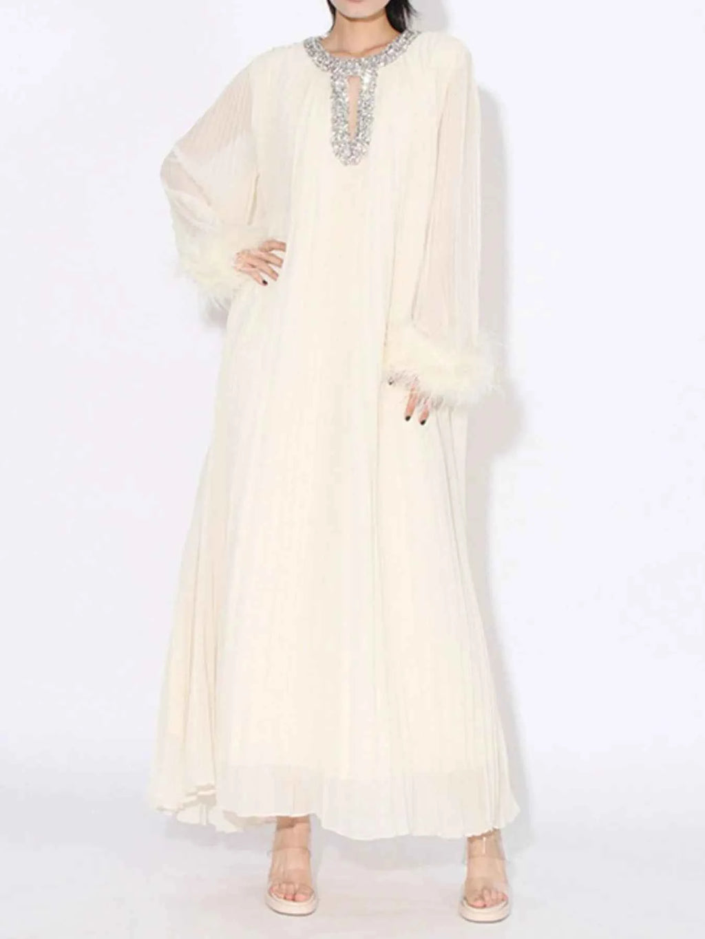 Rhinestone Long Sleeve Maxi Dress Apricot 7022067b-cadc-4a33-a001-aa53aa457a07-Max-Origin