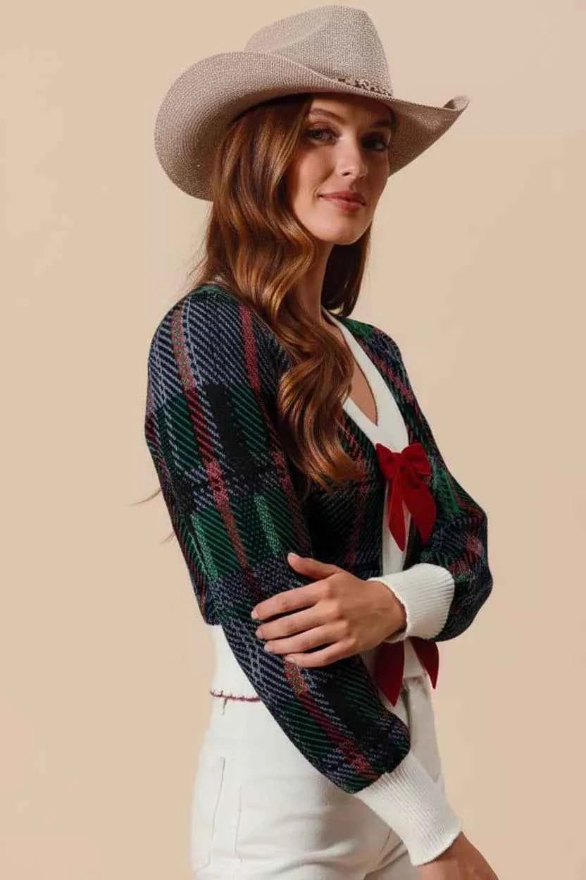 SO ME Velvet Bow Ribbon Embellished Christmas Cardigan 7025cb3c-7d56-488e-96dc-abfe2ca4b52b-Max-Origin