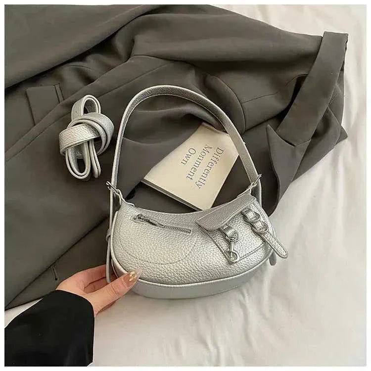 Textured Leather Shoulder Bag Silver onesize 702a851f19ff4883bb115d5a7a38bd2c-Max-Origin