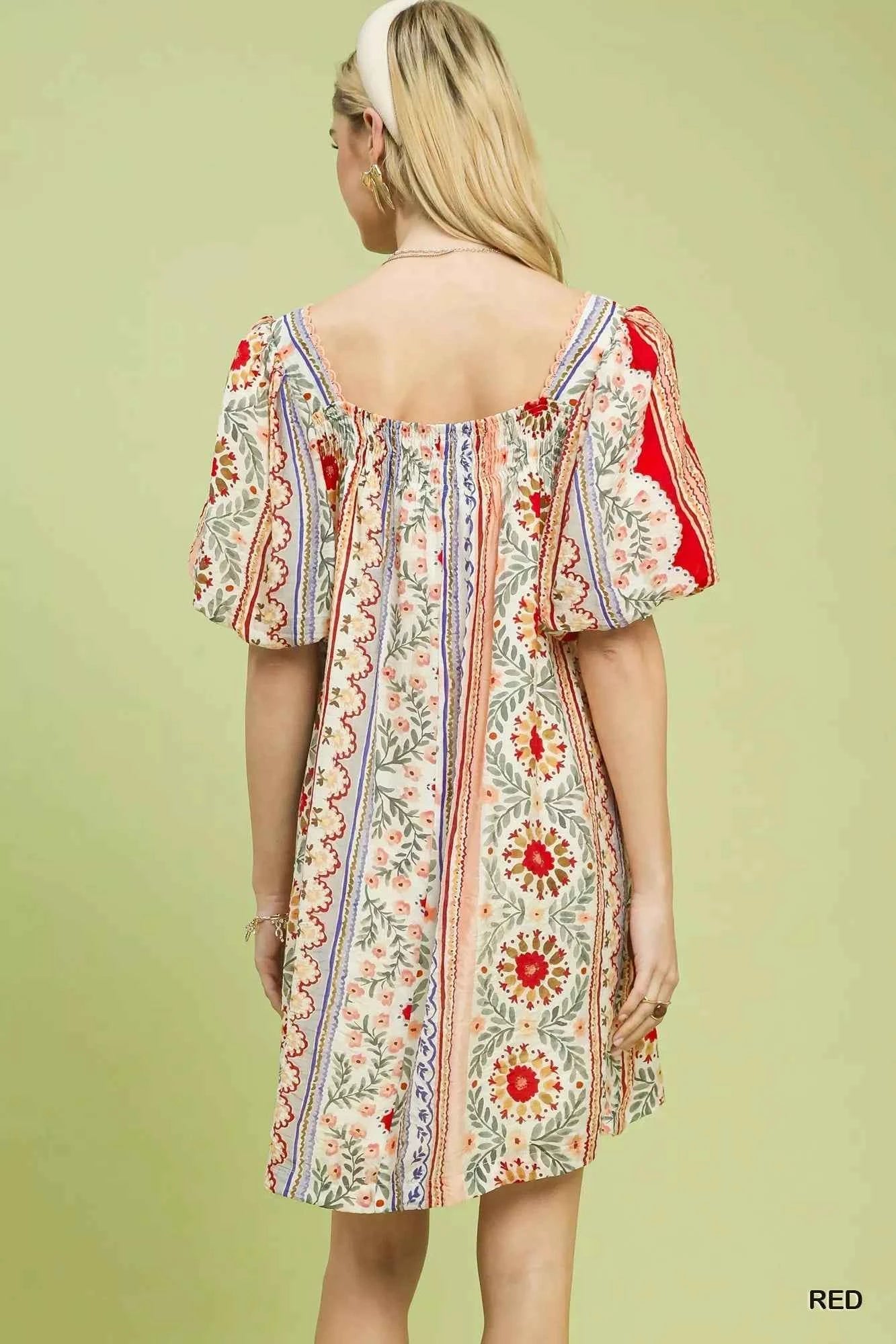 Umgee Mixed Print Puff Sleeve Mini Dress 702e1005-a9d9-439b-908e-4bd72e592a3b-Max-Origin