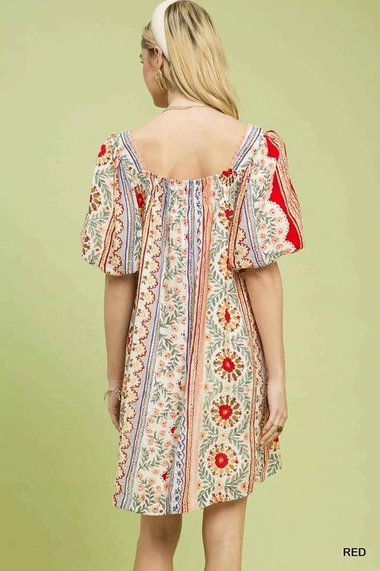Mixed Print Puff Sleeve Mini Dress 702e1005-a9d9-439b-908e-4bd72e592a3b-Max-Origin