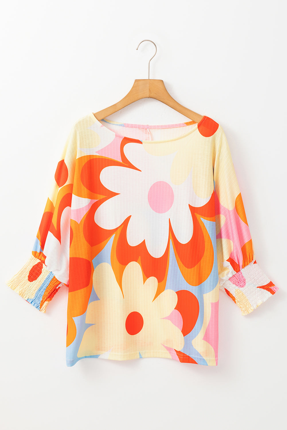 Yellow Colorful Floral Print Ribbed Dolman Blouse 70316ae17f177f31
