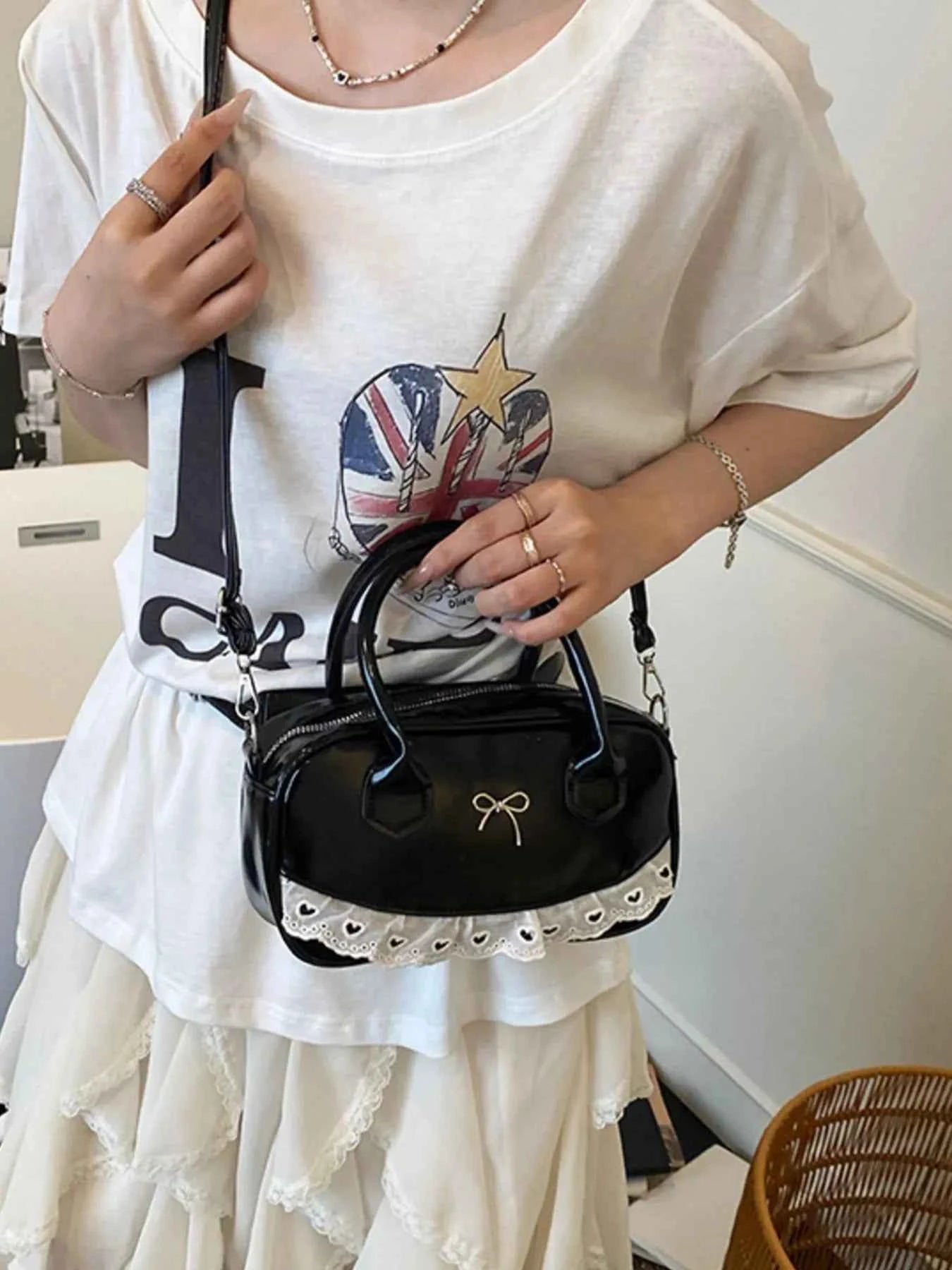 Lace Detail Bow Crossbody Bag Black One Size 7034d1a3-b2fc-42a4-8132-5437f2885ad5-Max-Origin