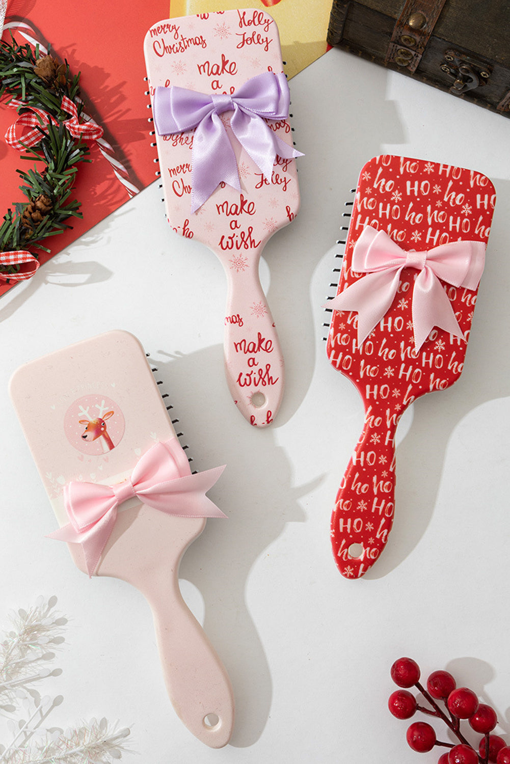 Pink Bow Decoration Christmas Scalp Massage Fluffy Comb 7035568f8c7917ff