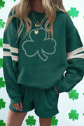 Evergreen Rhinestone Clover Varsity Pullover Drawstring Shorts 2pcs Set Evergreen 65%Polyester+35%Cotton 7042127016b61732