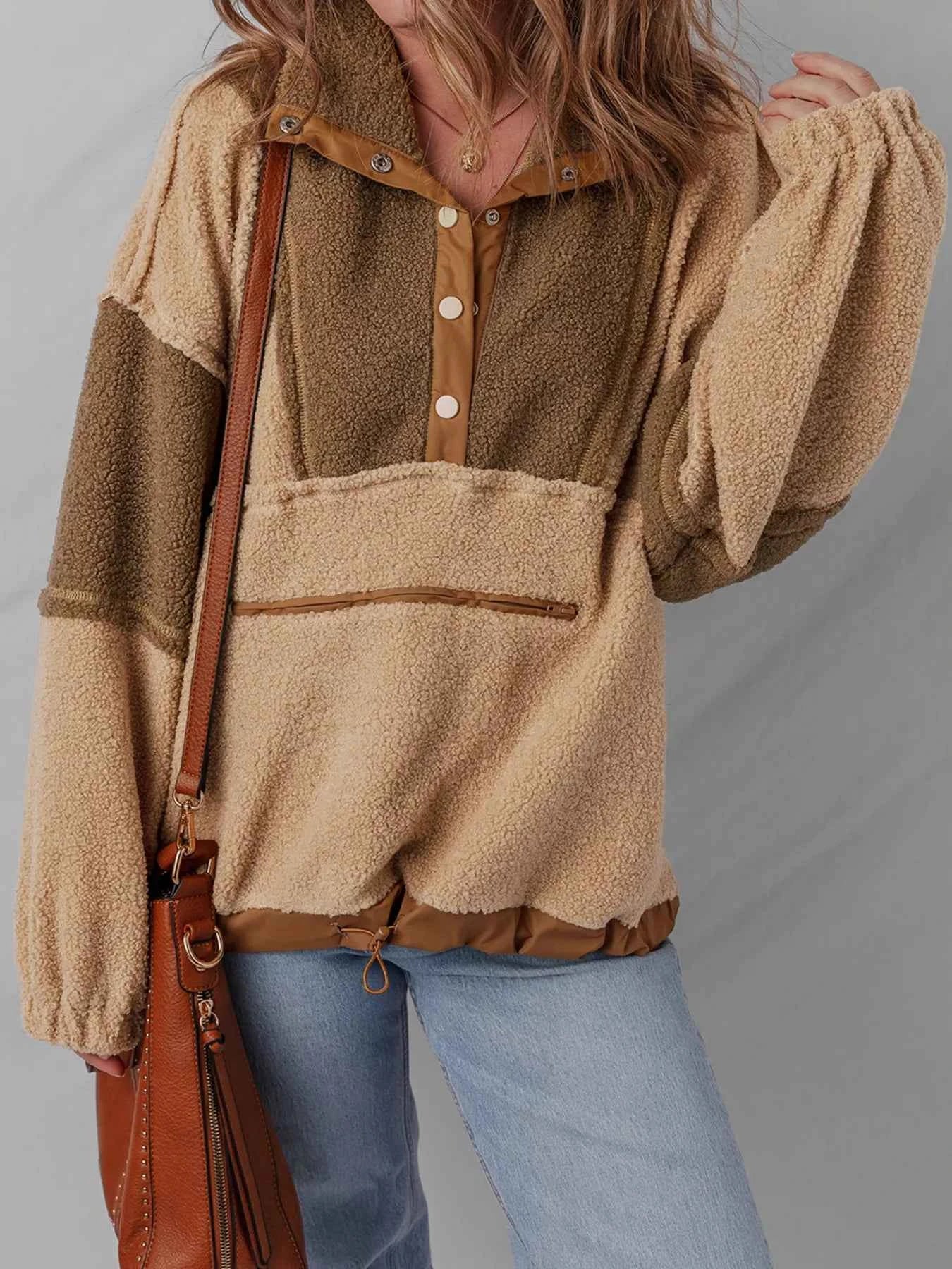 Color Block Patchwork Half Button Sherpa Sweatshirt 7048f968b2cc4643ab8006ab4d691187-Max-Origin