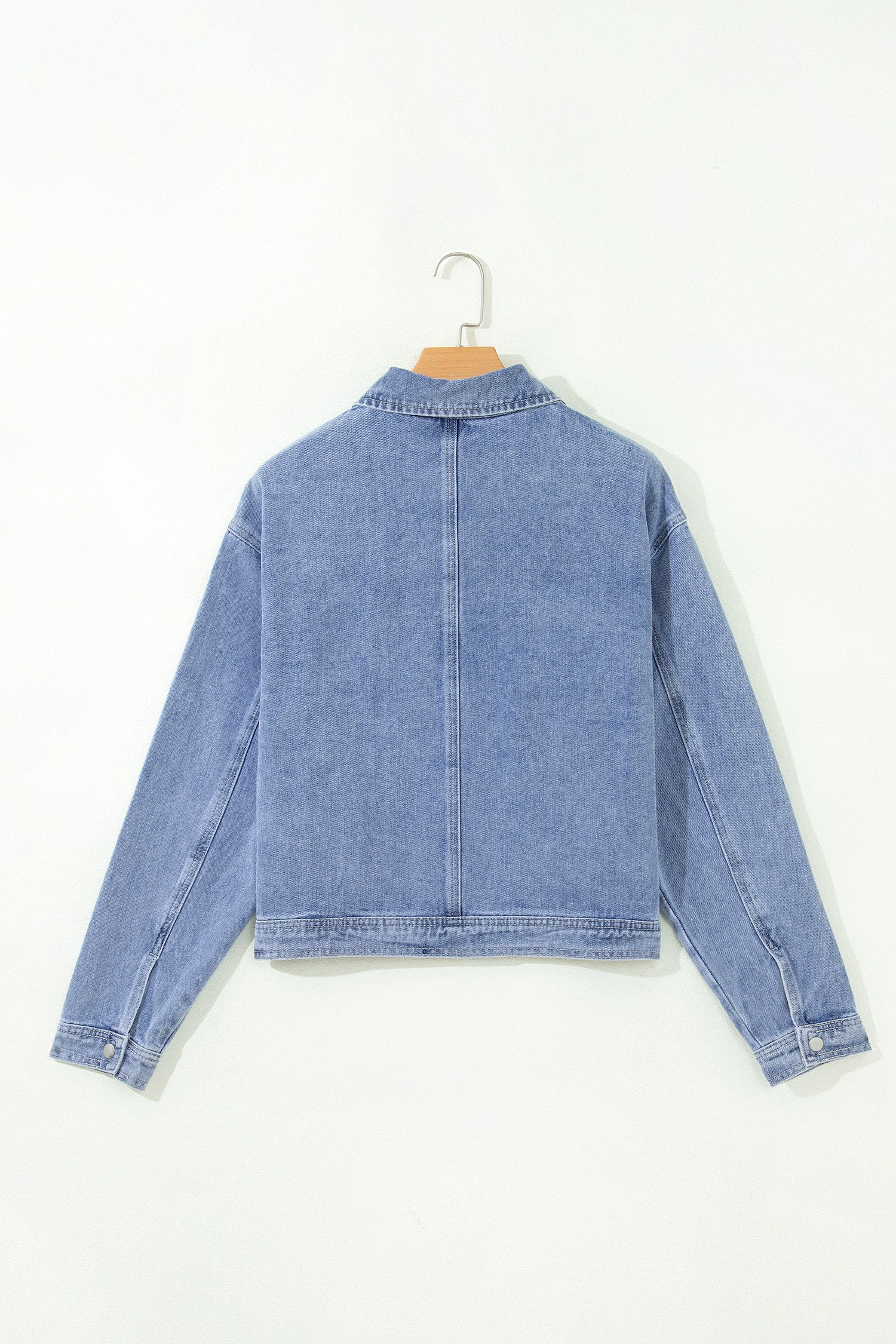 Beau Blue Studded Metal Zipper Rivet Pockets Long Sleeve Denim Jacket 704d147455e34b8b