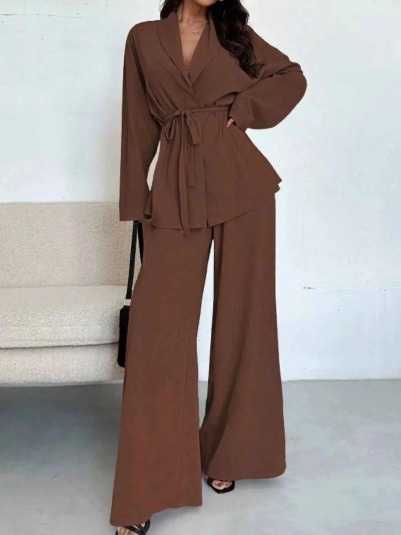 Front Tied Shirt and Wide-Leg Pants Set 7050fe20-06b8-4c9a-be46-d7fb327fe156-Max-Origin
