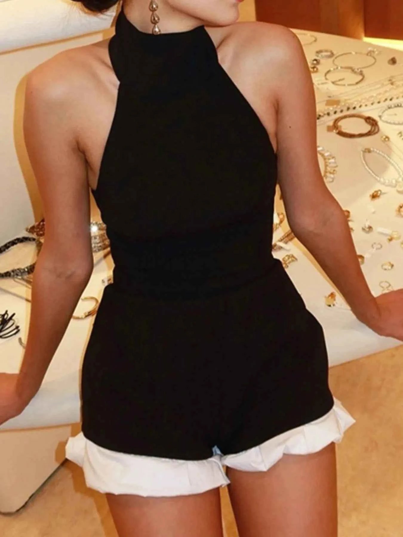 Halter Neck Ruffled Hem Romper 705569d5-7ea6-46f3-a077-b2fb63e5d52c-Max-Origin