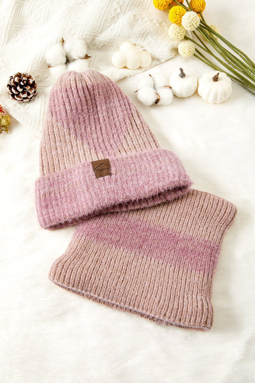 Peach Blossom Winter Beanie Hat and Cozy Sherpa Liner Scarf Set 7057e96cf4a81570